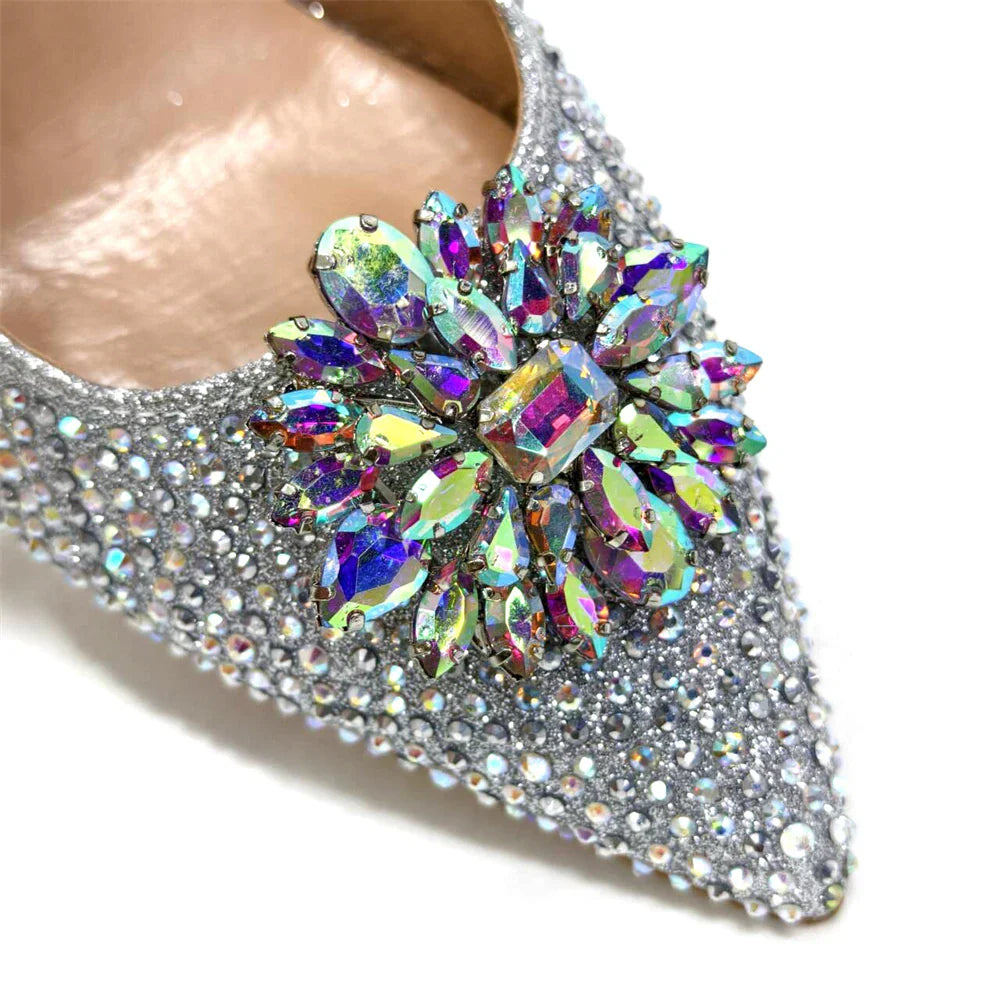 INS Style Green Party Shoe and Bag Set in Women Pointed-Toe Rhinestone High Heels Elegant African Ladies Shoes