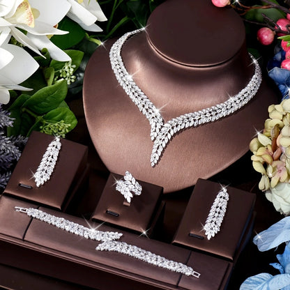 Unique Brilliant Cubic Zirconia Wedding Jewelry Set For Women Geometric African Luxury Bride 4 Piece Holiday Dress S-339