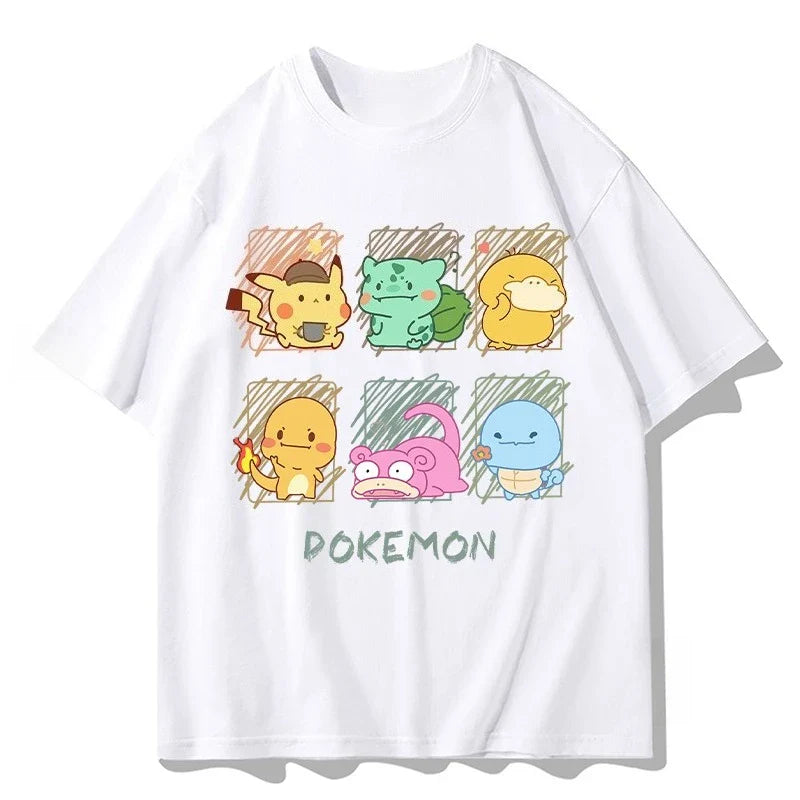Joint Short-sleeved T-shirt for Men and Women in Summer Up To Duck Pikachu Pure Cotton Clothes Pokémon Short-sleeved Top