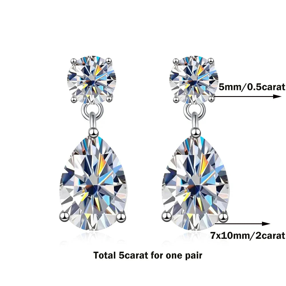 3cttw  Certified Oval/Round Cut Moissanite Diamond Drop Earrings for Women 100% 925 Sterling Silver Stud Earring Fine Jewelry