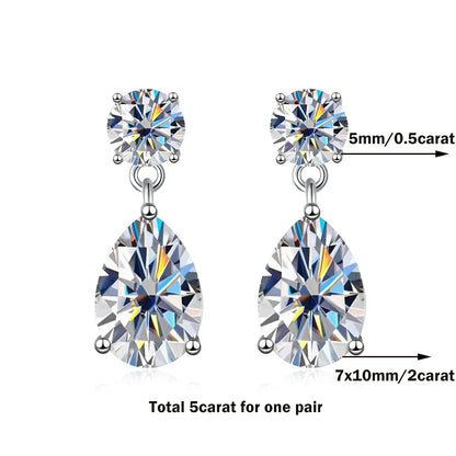 3cttw  Certified Oval/Round Cut Moissanite Diamond Drop Earrings for Women 100% 925 Sterling Silver Stud Earring Fine Jewelry