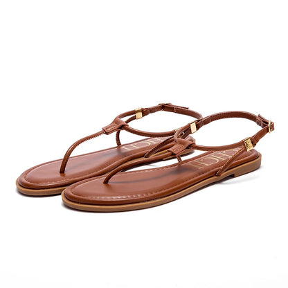 Season's New Fashionable Comfortable Women's Sandals Solid Colour Design Simple Hundred Hitched Strappy Women's Flat Shoes