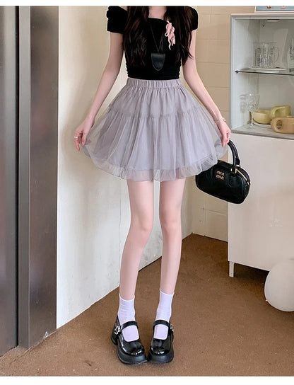 Women Summer 2026 A-Line Mini Skirt Pleated Puffy Short Skirt Korean Fashion Style Flower Bud Skirt Sweet Streetwear Y2k