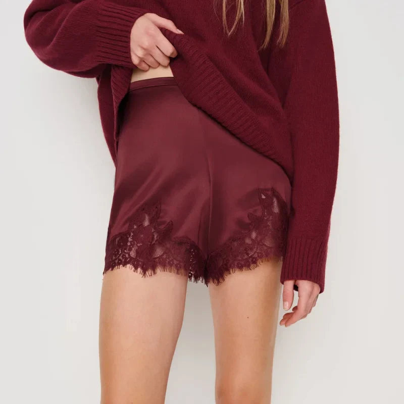 Women Y2k Slik Lace Trim Shorts Stain Pajama Micro Mini Slip Boxer Shorts Low Rise Lounge Pj Bottoms Pettipants Streetwear