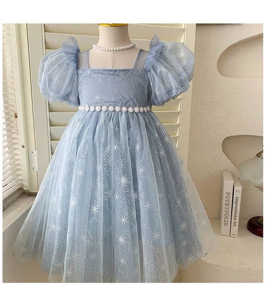 Vestidos Casuais para Meninas Vestido de Verão para Meninas Vestido Princesa de Tule com Manga Bufante Etérea Roupas Infantis