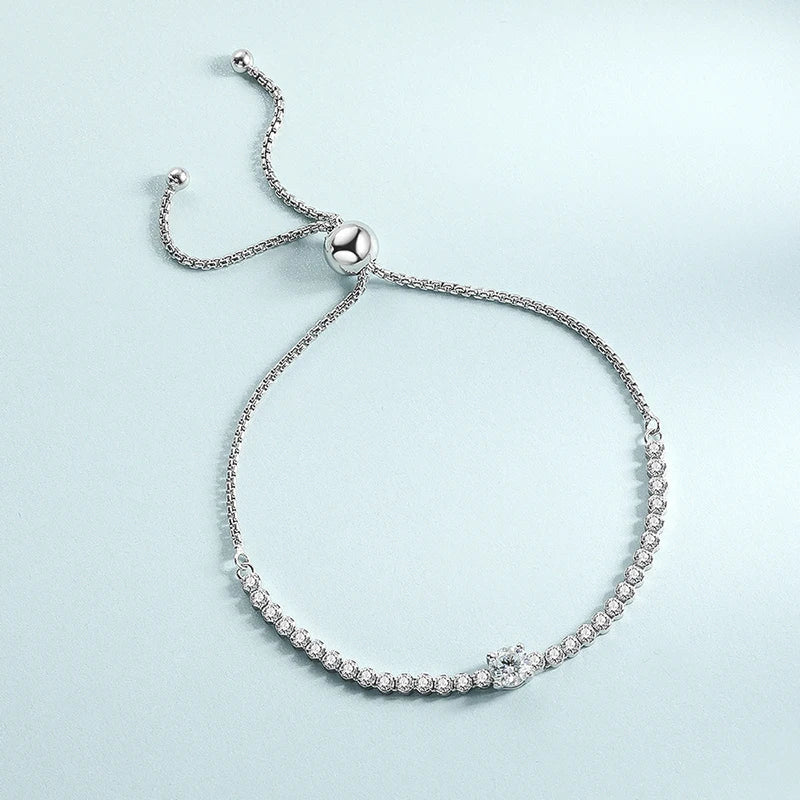100% Real 1.7CT Round Cut Full Moissanite Tennis Bracelet for Woman Girl Party S925 Sterling Silver Diamond Link Bracelets