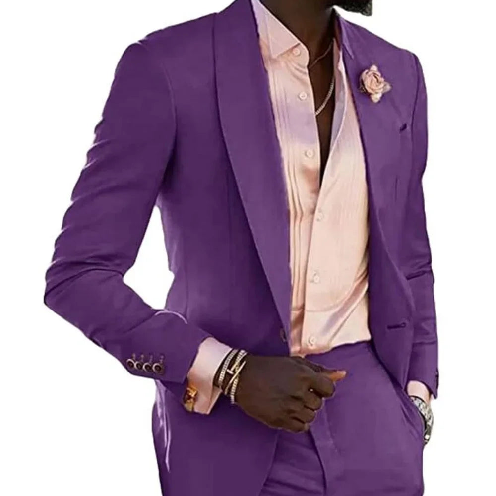 Men's 2-Piece Tuxedo Slim Fit Moda Masculina Wedding Smoking Blazer Jacket And Pants Traje Homme Mariage Fitted Formal Wear