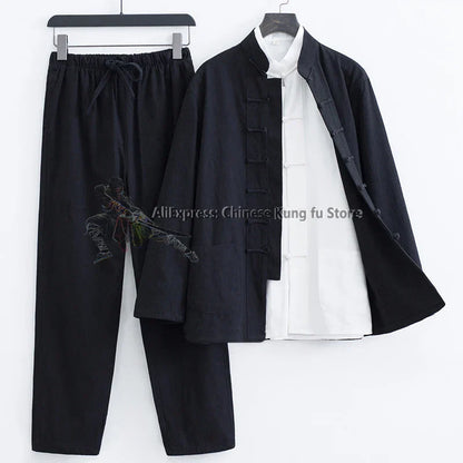 3 Pieces Cotton Linen Kung fu Wing Chun Suit Tai Chi Uniform Martial arts Wushu Jacket and Pants Tang Clothes
