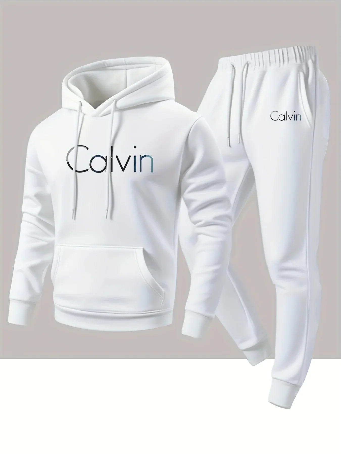 New Calvin Tracksuit for Men  Hoodie & Jogger SetHip Hop Streetwear Casual Workout Outfit Fall Winter Fashion Gym Athletic Wear