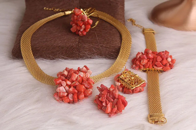 African Wedding Coral Beaded Fine Jewelry Set For Women High Quality 2023