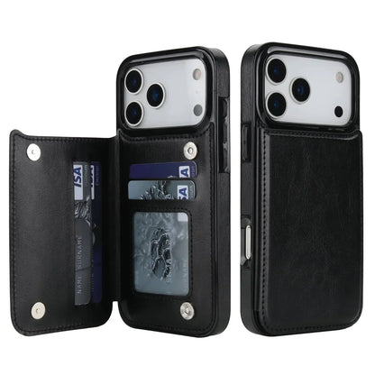 For iPhone 17/Air/17 Pro/17 Pro Max Wallet Case With Card Holder,PU Faux Leather Kickstand Card Slots Case,Double Magnetic Clasp