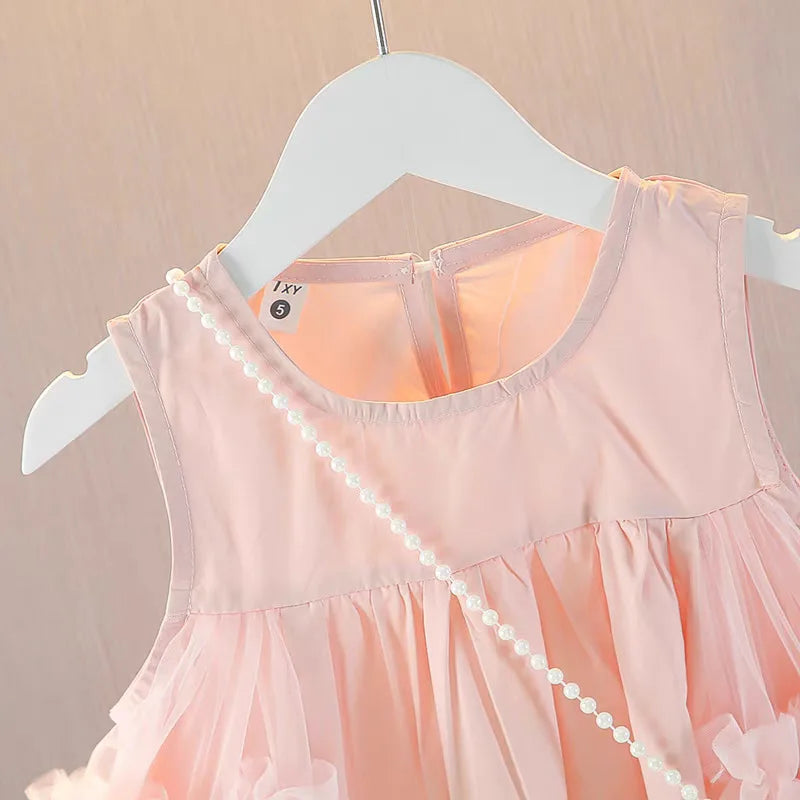 Cute blue lace sleeveless dress With Bag princess dress For 2-10 Yrs baby girls Children Clothes 6.1 Children's Day Clothing