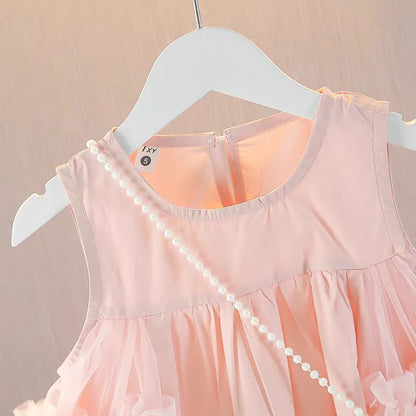 Cute blue lace sleeveless dress With Bag princess dress For 2-10 Yrs baby girls Children Clothes 6.1 Children's Day Clothing
