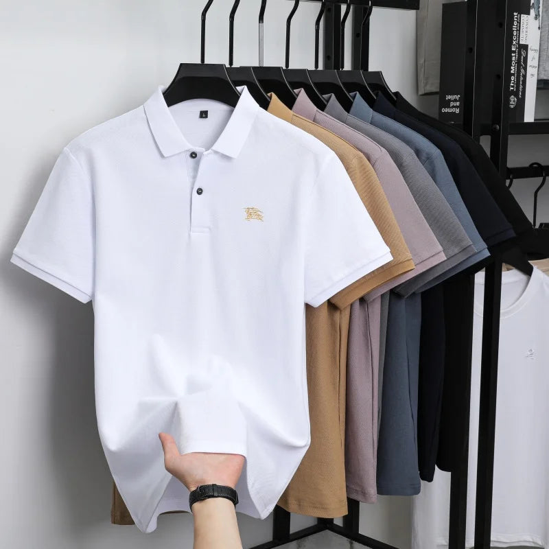 100% high-quality pure cotton men's summer polo T-shirt popular business commuting breathable cozy exquisite luxurious embroider