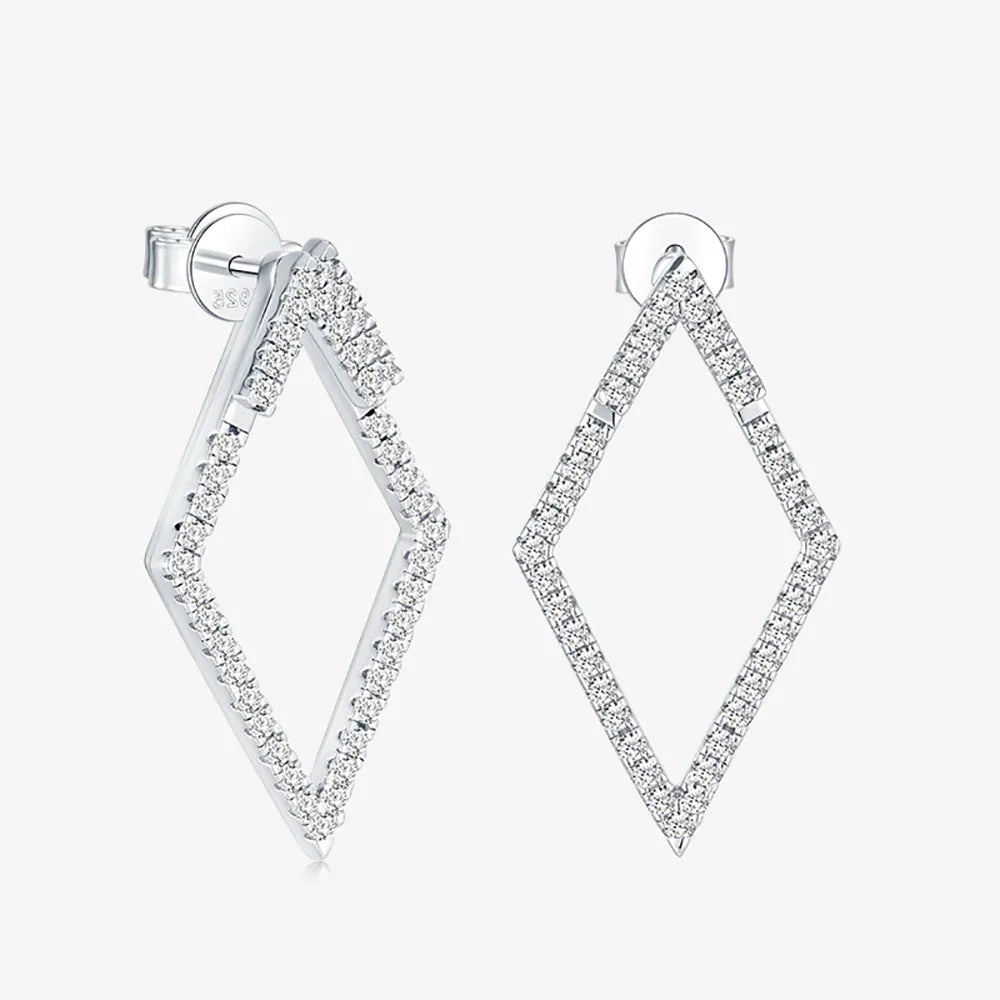 Luxury Full Moissanite Diamond Drop Earrings for Women Rhombus Shaped Hollow Earrings 100% 925 Sterling Silver Fine Jewelry