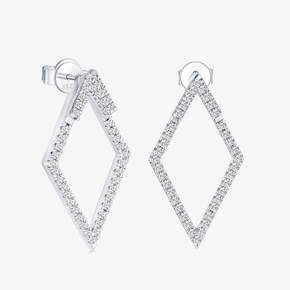 Luxury Full Moissanite Diamond Drop Earrings for Women Rhombus Shaped Hollow Earrings 100% 925 Sterling Silver Fine Jewelry
