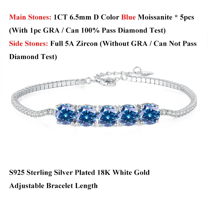 Pink Blue Green Moissanite Diamond Link Bracelet 6.5mm 5cttw for Woman 925 Silver Plated 18K Adjustable Chain Bracelets