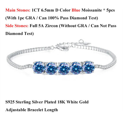 Pink Blue Green Moissanite Diamond Link Bracelet 6.5mm 5cttw for Woman 925 Silver Plated 18K Adjustable Chain Bracelets