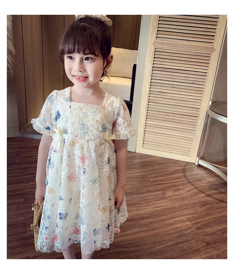 Vintage lace short sleeved dress For 2-9 yrs Baby Girls Loose Dress 6.1 Children's Day Clothing Cute beach Loose Clothes 2026