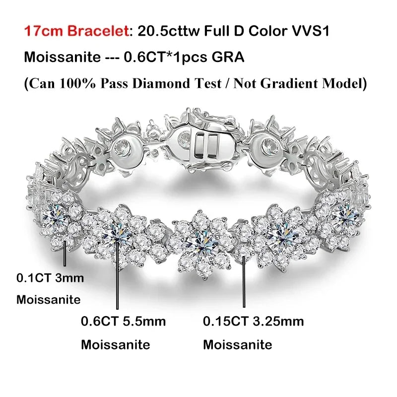 Full Moissanite Jewelry Set 925 Sterling Silver Sunflower Necklace Bracelet Earring Sets For Women Fine Jewelry GRA Tested