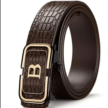 Men's Belt B-Type Belt Toothless Inner Wear Automatic Buckle Belt PU Men's Style Simple Business