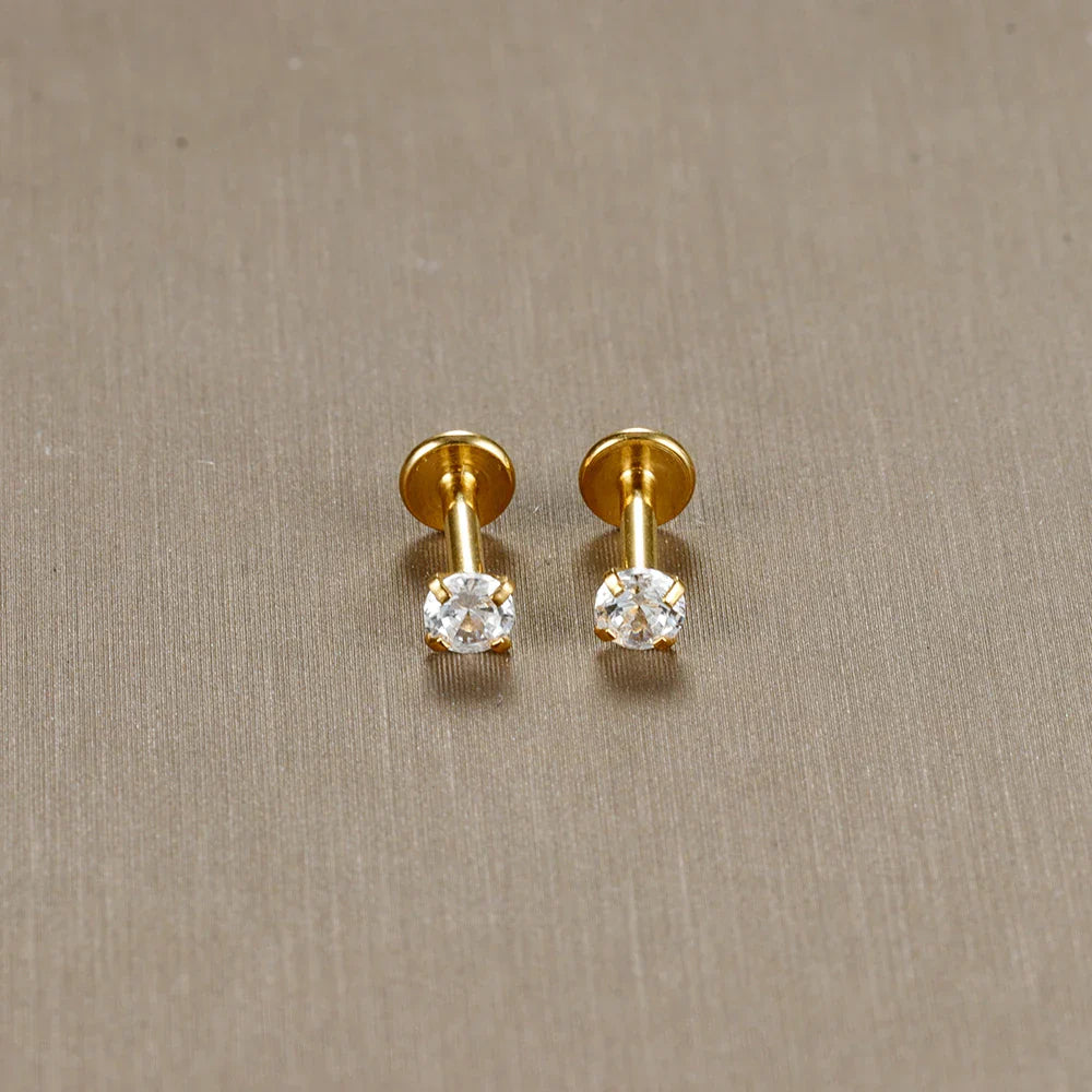 2PC Labret Tragus Stud Earrings 16G Surgical Stainless Steel CZ Crystal  Monroe Helix Cartialge Conch Medusa Lip Body Piercing