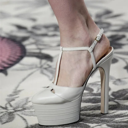 2026 Women's Round Head Sandals Thin Heels 5cm Thick Bottom Slope Heel Fish Mouth Rivet Sandal T-Platform Sandals Size34-43