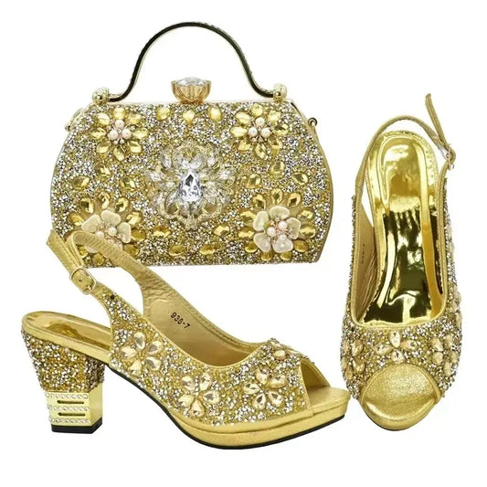 2026 Italian Shoes and Bags Matching Set with Rhinestone Plus Size Shoes Luxury Italian Shoe and Bag Set Wedding Shoes Bride
