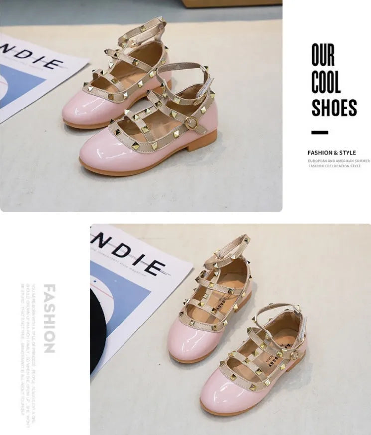 Girls Shoes Spring Children Shoes Girl Rivets Princess Autumn Toddler Girls Kids Flat Shoes T-Tied Style Girls Summer Sandals