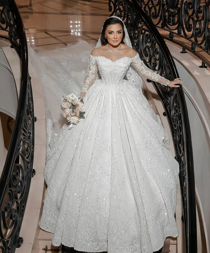 Customized Luxurious Wedding Dress Organza With Embroidery Bead Princess Ballgown O-Neck Bride Dress Vestido de novia