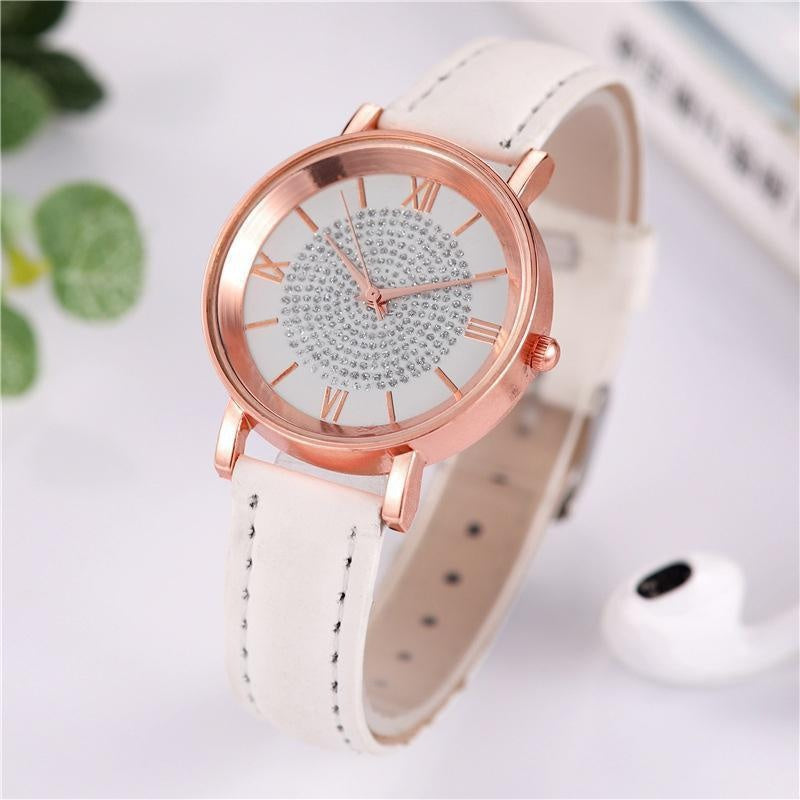 Women Watch Ladies Rhinestone Dial Wristwatch Leather Band Quartz Watches Gifts