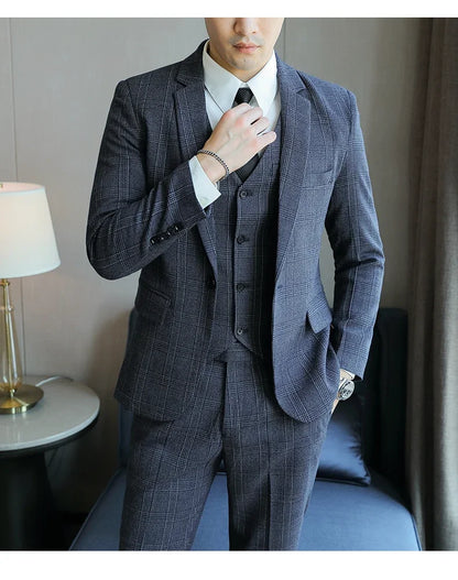 Hemp (blazer+Vest+Pants) Fashion Business Leisure Hosts Slim-fit Cotton Hemp Gentleman Wedding Work Wedding Suits for Men M-5XL