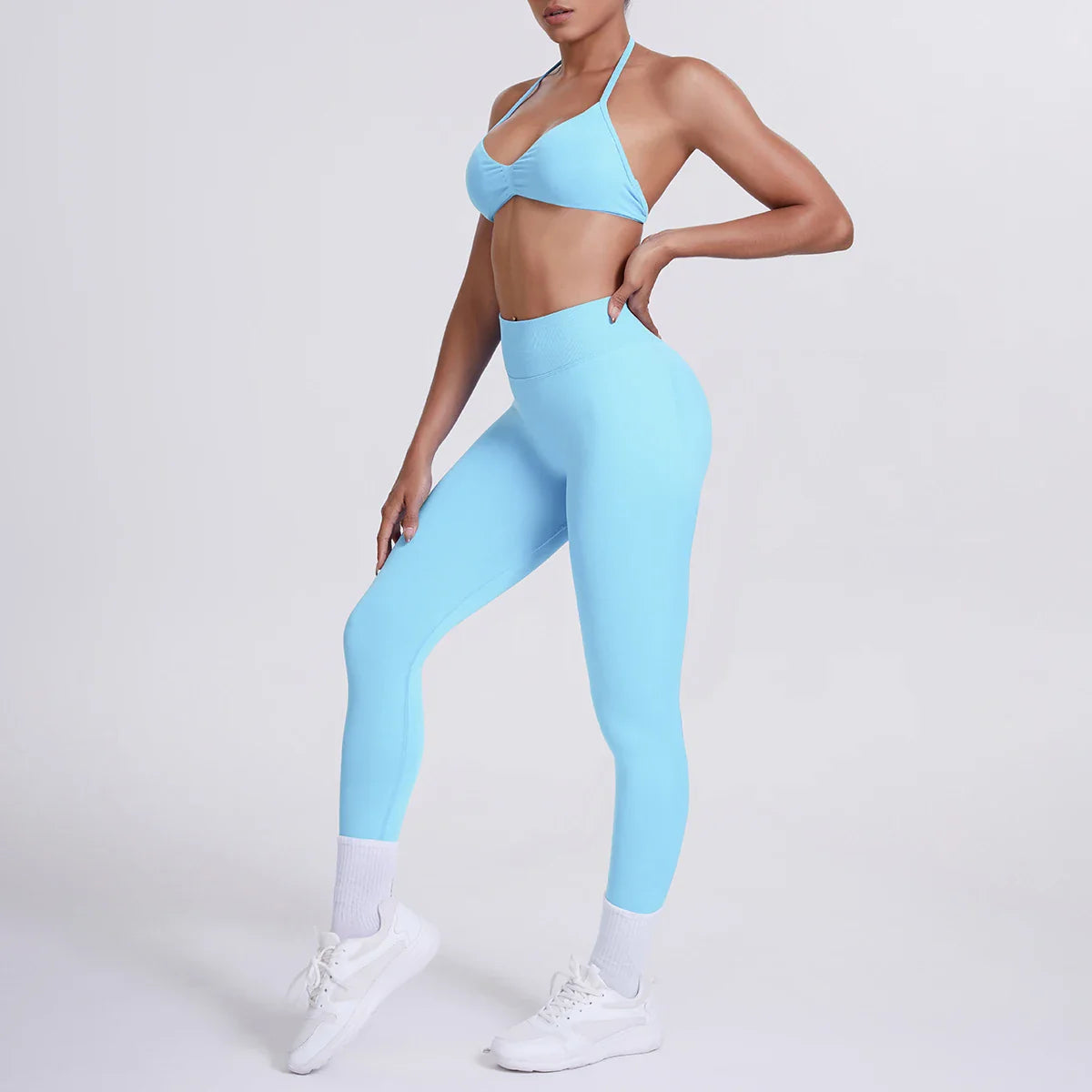 Women 2pcs Patchwork Sport Yoga Suit Training Sleeveless Sport Gym Tops Tummy Control Slimming Booty Leggings Yoga Suit Sports