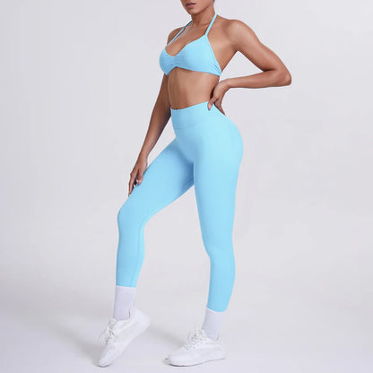 Women 2pcs Patchwork Sport Yoga Suit Training Sleeveless Sport Gym Tops Tummy Control Slimming Booty Leggings Yoga Suit Sports