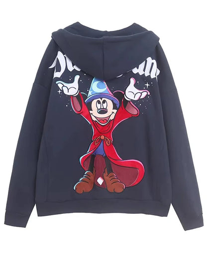 Moletom de Lã Bordado com Estampa de Desenho Animado do Castelo Mundial Letra Mágica Mickey Mouse Feminino com Zíper e Capuz VELUDO Blusa