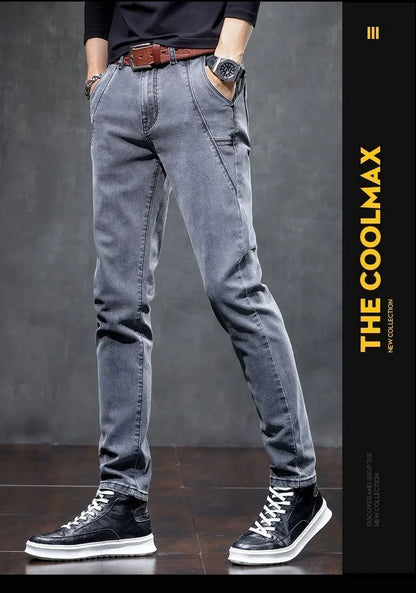 Winter New Fashionable Solid Color With Thick Fleece and Warm Straight Leg Elastic Jeans For Men's Casual Sports High-end Jeans