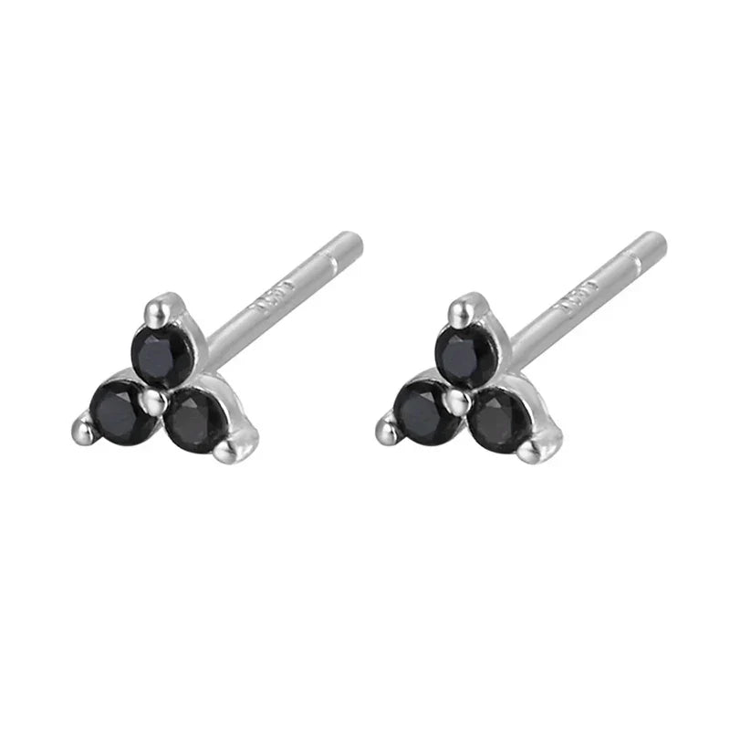 925 Sterling Silver Romantic Color Zircon Three-petal Flower Stud Earrings for Women Fashion Huggies Piercing Jewelry
