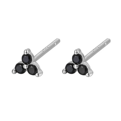 925 Sterling Silver Romantic Color Zircon Three-petal Flower Stud Earrings for Women Fashion Huggies Piercing Jewelry