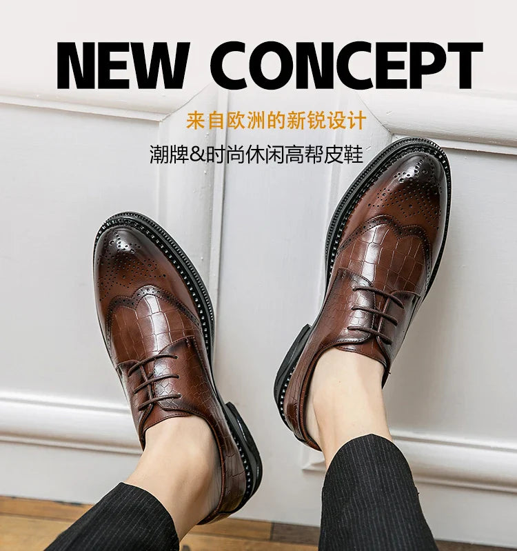 Luxury Men Brogue Dress Shoes Men Suit Casual Shoes Formal Business Leather Shoes Men Brown Wedding Italian Banquet Shoe Size 46