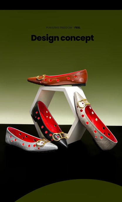 2025 Women's Flat Shoes New Punching Design Pointed Woman Shoes Simple Anti slip