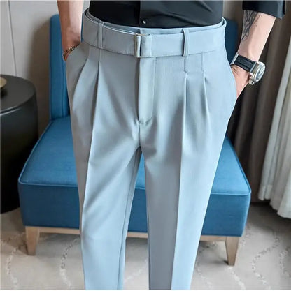 Quality Male Boutique Men Formal Wear Wedding Dress Trousers Men Belt Design British Style Business Casual Slim Suits Pants 3XL