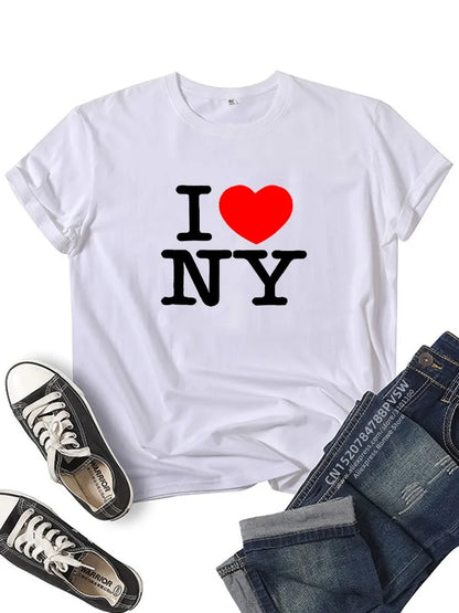 Women I Love NY New York Graphic T-shirt Girl Y2K Harajuku Black Pink Red New Tee Tops Female Funny Clothes Gift