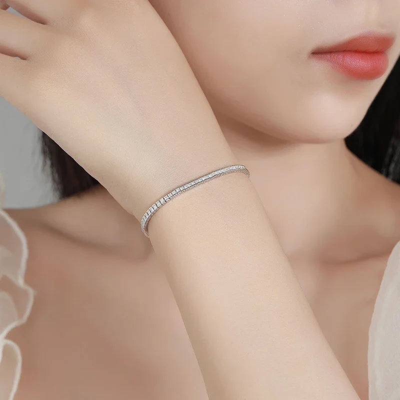 Princess Cut Full 1.5mm 2mm D Color Moissanite Tennis Bracelet for Women Man 925 Silver Pass Diamond Test Link Bracelets