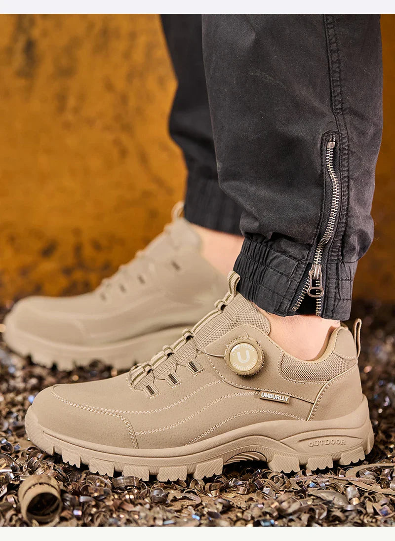 Men's Safety Shoes with Button Design Steel Toe Anti- Crush Resistant And Slip-Resistant Outsole for Outdoor Workshop Workwear