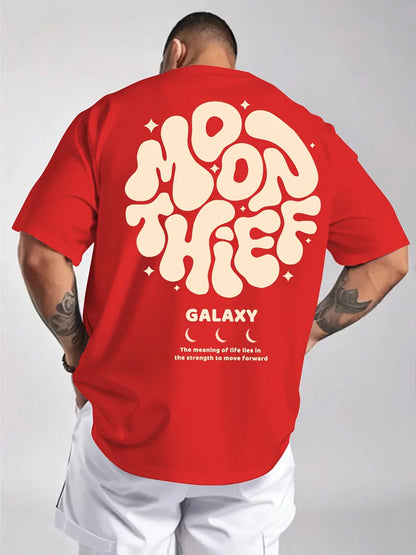 Men's 100% cotton fashionable casual loose plus size months for galaxy letter pattern printed round neck short sleeved T-shirt