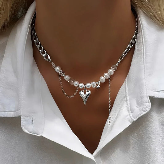 New Irregular Choker Vintage Tassels Zircon Heart Pendant Necklace For Women Female Geometric Baroque Transparent Crystal Chain