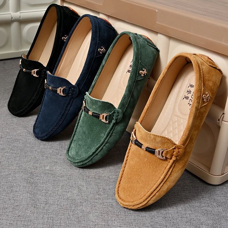 Loafers Men Casual Fashion Suede Men Shoes Lightweight Soft Genuine Leather Moccasins Slip on Driving Shoes for Men Size 48