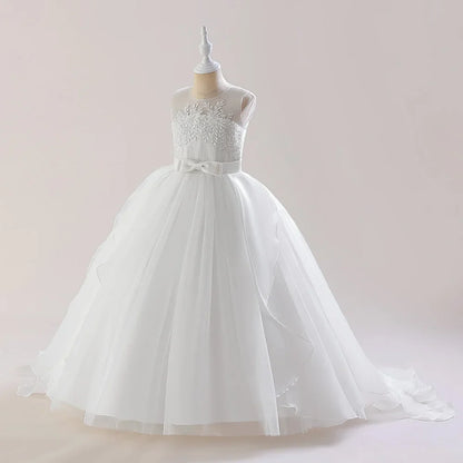 Teens Girls Sequins Princess Party Dresses White Bridesmaid Flower Kids Dresses For Girl Wedding Prom Gown Pink Birthday Vestido