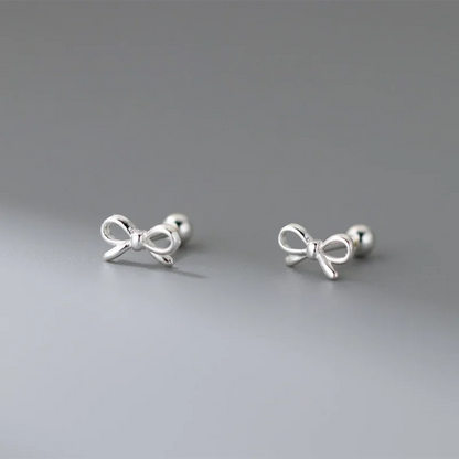 925 Sterling Silver Romantic Bow Screw Bead Piercing Stud Earrings for Women Fashion Simple Cute Girls Party Jewelry Gift