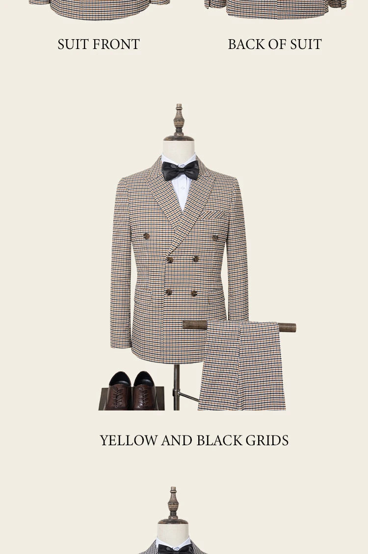 Fashionable Plaid suit High-end Brand Business Slim Fit Casual Party Dress Male Groom Wedding Blazers Double Breasted